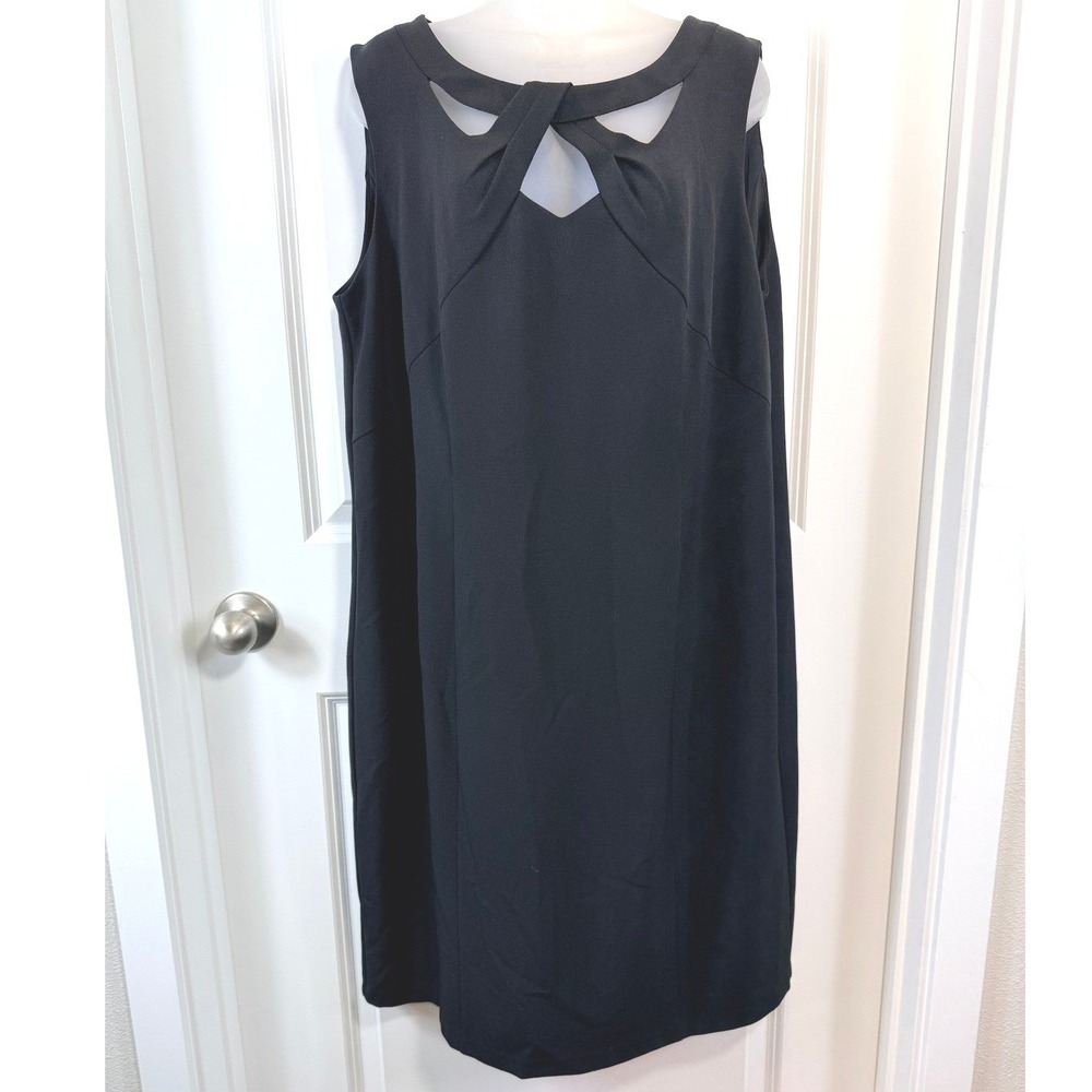 Jones Studio Womens 16W Plus Size‎ Black Sheath Dress Sleeveless Keyhole LBD